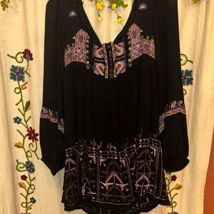 NWT Free People Black and Pink Graphic Long Sleeve Dress